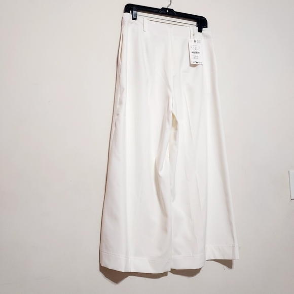 Zara White Wide-Leg High Waist Ecru Culottes Pants Sz-L - Picture 7 of 9